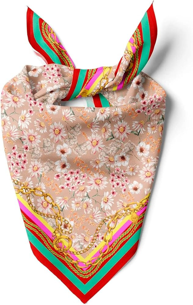 Womens Neck Scarf 21"x21" Small Square | Headband Scarf Ethnic Bandana Head Scarf Flowering Breat... | Amazon (US)