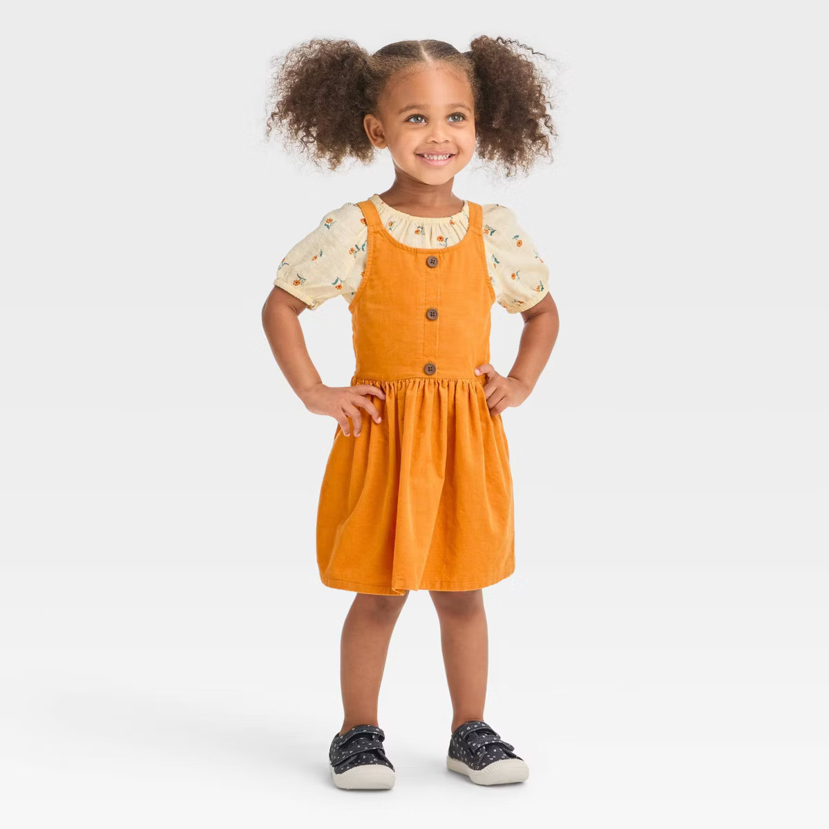Toddler Girls' Floral Short Sleeve Top & Skirtall Set - Cat & Jack™ Yellow | Target