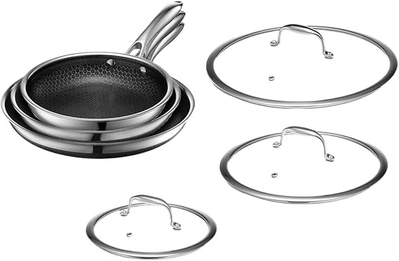 HexClad Hybrid Nonstick 6-Piece Fry Pan Set, 8, 10, and 12-Inch Frying Pans with Tempered Glass L... | Amazon (US)