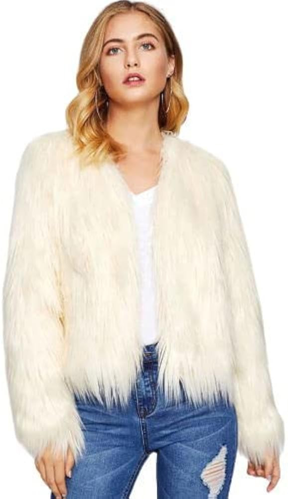 XUNRYAN Womens Faux-Fur Coats Winter Warm Jackets Slim Fit Fuzzy Shaggy Jacket Cropped Outerwear ... | Amazon (US)
