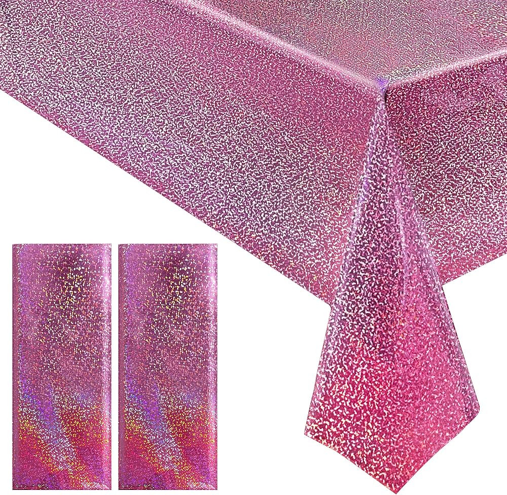 2 pcs Pink Holographic Laser Tablecloths Hot Pink Shiny Table Covers 40" x 108" Foil Disposable R... | Amazon (US)