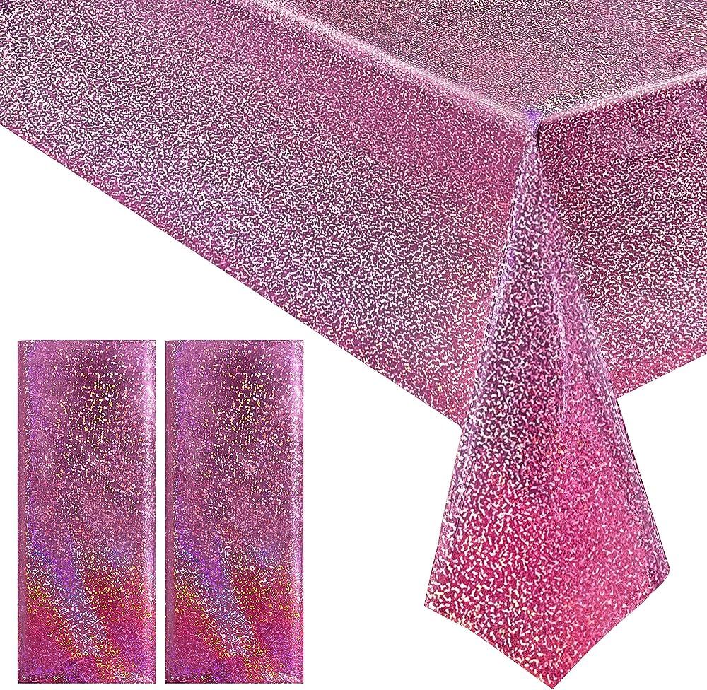 2 pcs Pink Holographic Laser Tablecloths Hot Pink Shiny Table Covers 40" x 108" Foil Disposable R... | Amazon (US)