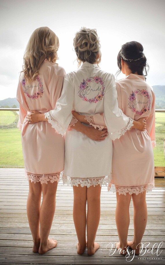 Bridesmaid robes, personalised Wedding Dressing Gown, wreath foliage floral Bridal robes, Robes, ... | Etsy (US)
