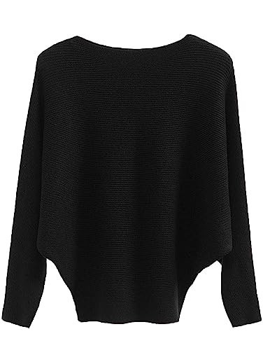 EDSTAR Boat Neck Batwing Sleeves Dolman Knitted Sweaters Autumn/Winter Pullovers Tops for Women Black | Amazon (US)