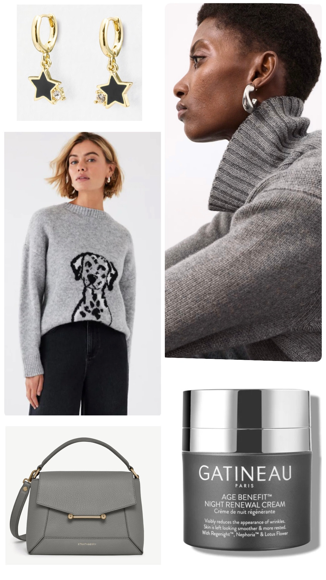 I love this gorgeous dalmation jumper from MINT VELVET!  I’m giving shopping links to some other grey jumpers from this brand, MARKS & SPENCER, HOLLAND COOPER and MANGO.  My STRATHBERRY bag is one of my favourites and I love a grey coat for the Winter and my GATINEAU night cream!

#LTKuk #LTKstyletip #LTKwinter