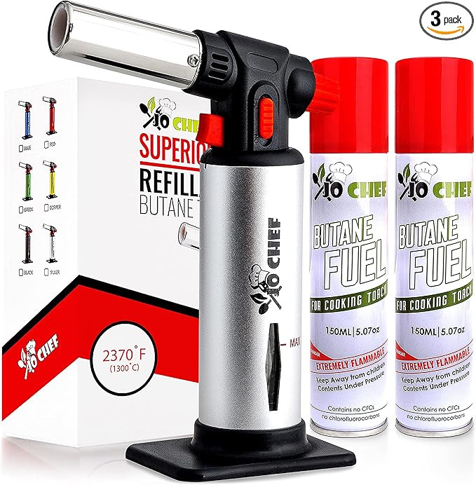 Jo Chef Kitchen Torch With Butane included, Refillable Torch, Creme Brulee Blow Lighter gun Safet... | Amazon (US)