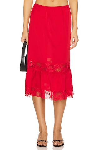 Hideaway Satin Midi Skirt in Cherry | Revolve Clothing (Global)