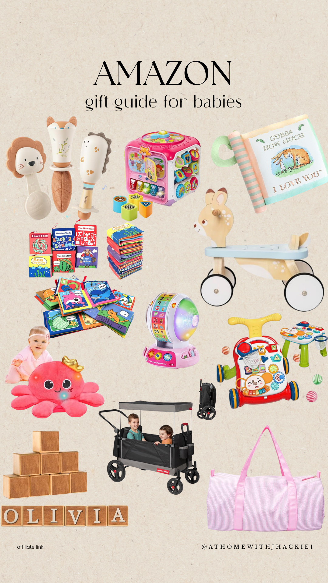 Amazon baby gifts, baby gift ideas, baby toys 2024, sensory toys amazon, soft baby books, wooden baby toys, baby ride on toy, baby push walker, baby learning cube, baby musical toys, tummy time toys, baby pink duffle bag, radio flyer wagon, wooden toys amazon, newborn gifts, baby christmas gifts 

 

#LTKHoliday #LTKSeasonal