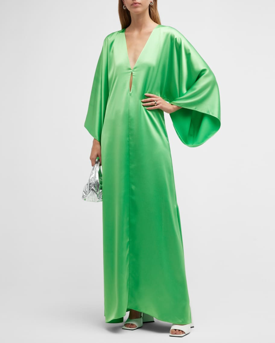 Franze Bell-Sleeve Keyhole Satin Maxi Dress | Neiman Marcus