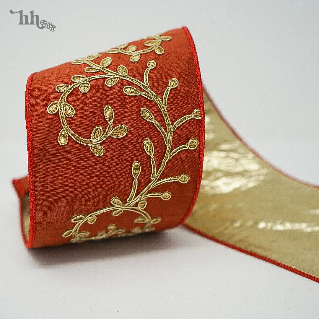 Persimmon with Gold Vine Embroidery | Hello Holidays