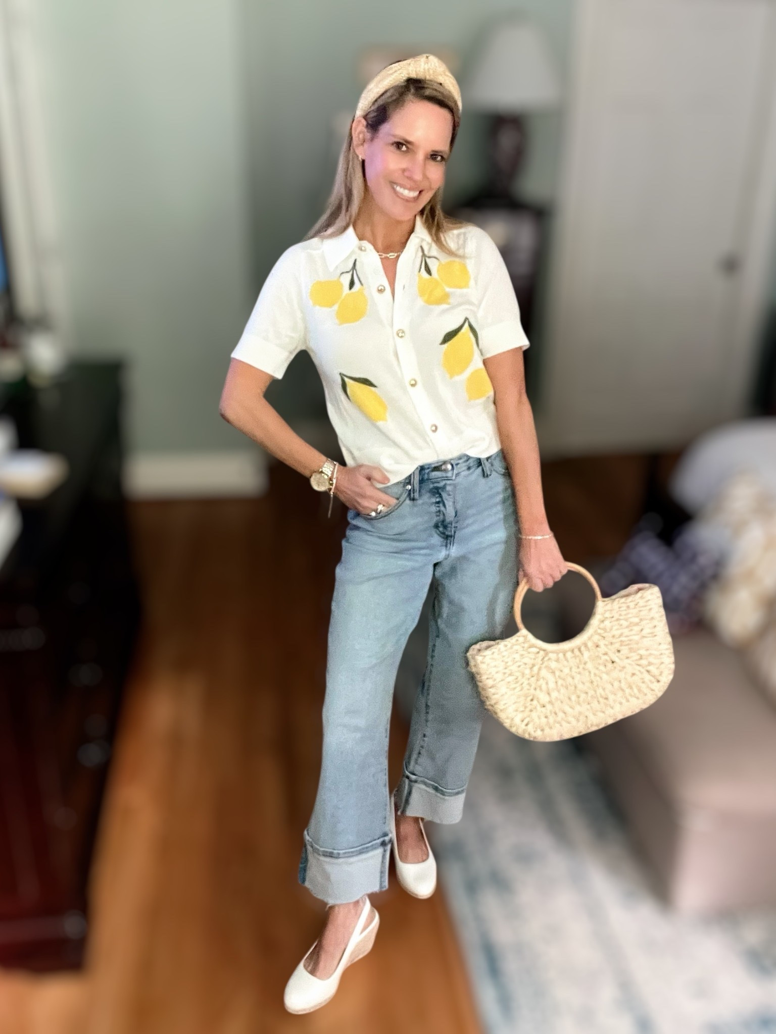 Use code PREPPYREBEL for 10% off my Melinda Maria jewelry! ✨

Lemonade vibes only! 🍋 This playful summer look is full of sunshine and style—all from Walmart! I’m wearing the cutest lemon sweater top, lightweight and breezy for warm days. Paired with Walmart wide-leg cuffed jeans (available in sizes 0–18), it’s the perfect blend of casual and chic. I finished the look with white espadrille wedges, a woven straw bag, and a braided headband for a polished preppy touch.

Outfit details:
• Top: Lemon sweater (TTS)
• Jeans: Wide-leg with cuff detail, size 0–18 👖
• Shoes: White espadrille wedges for a summery lift ☀️

Keywords: Walmart lemon sweater, Walmart wide-leg jeans, white espadrille wedges, summer outfit idea, lemon print top, preppy summer fashion, budget-friendly outfit

Lemon love 🍋 Preppy perfection 🧺 Espadrille elegance 🩴 Summer chic ☀️ Walmart win 🛒 Straw bag style 👜 Comfy & cute 💛 Breezy beauty 🌼 Everyday summer look ✨ Cuffed denim goals 👖

Shop this look on LTK!

#LTKFindsUnder100 #LTKOver40 #LTKFindsUnder50
