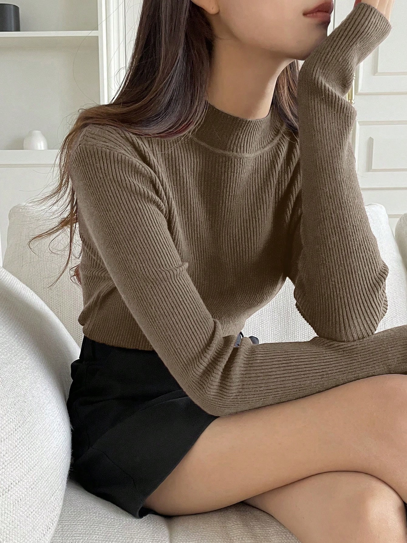 DAZY Mock Neck Ribbed Knit Sweater | SHEIN