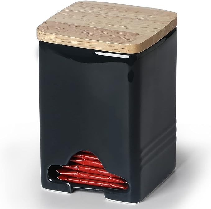 QUXIJA Ceramic Tea Bag Storage Organizer Caddy Holder with Lid (Navy) | Amazon (US)