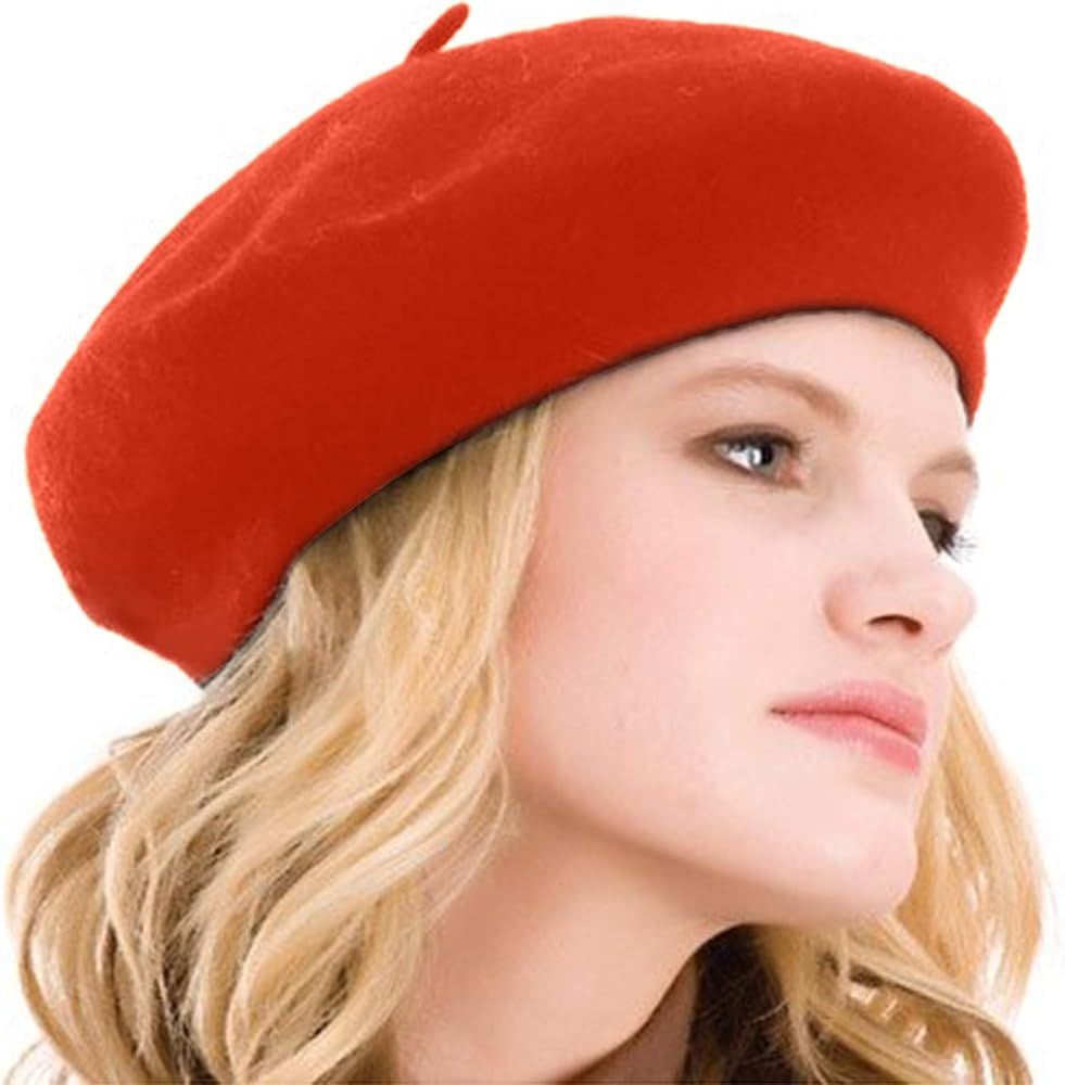 Womens Beret 100% Wool French Beret Solid Color Beanie Cap Hat | Amazon (US)