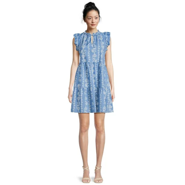 Time and Tru Women's Tiered Cotton Poplin Dress - Walmart.com | Walmart (US)