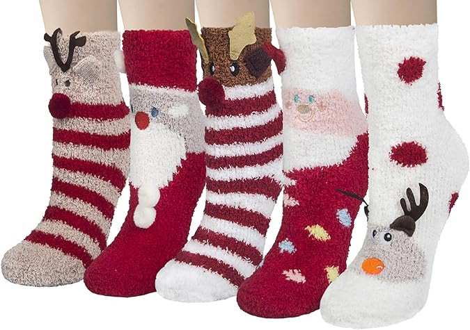 Loritta 5 Pairs Womens Fuzzy Socks Winter Warm Cozy Fluffy Super Soft Slipper Socks | Amazon (US)