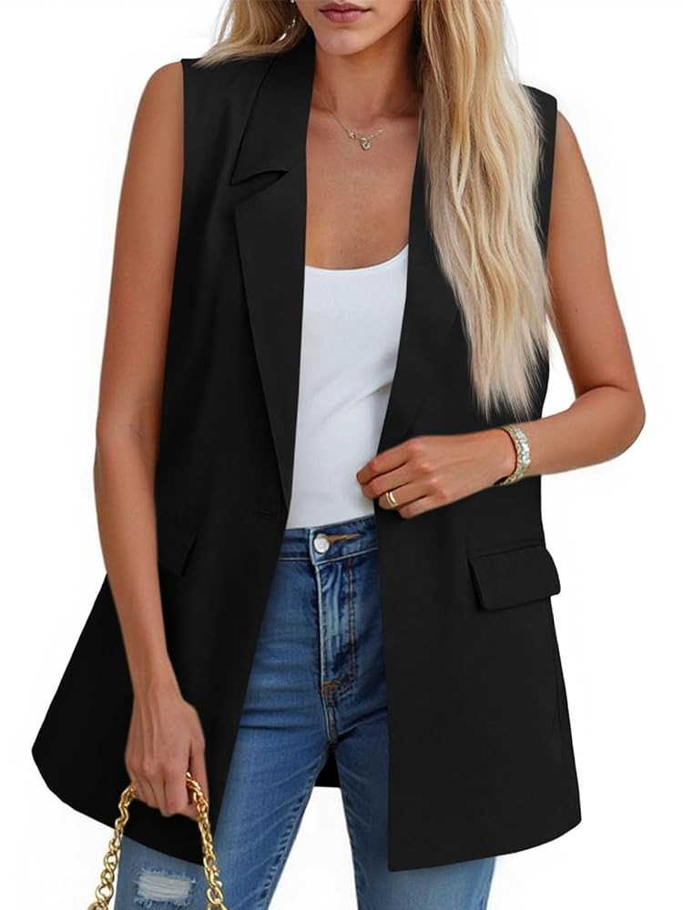 Cicy Bell Women's Sleeveless Blazer Vest Casual Open Front Single Button Summer Jacket with Pocke... | Amazon (US)