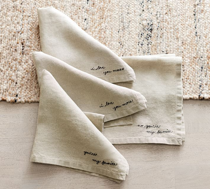 Favorite Embroidered Assorted Linen Napkins - Set of 4 | Pottery Barn (US)