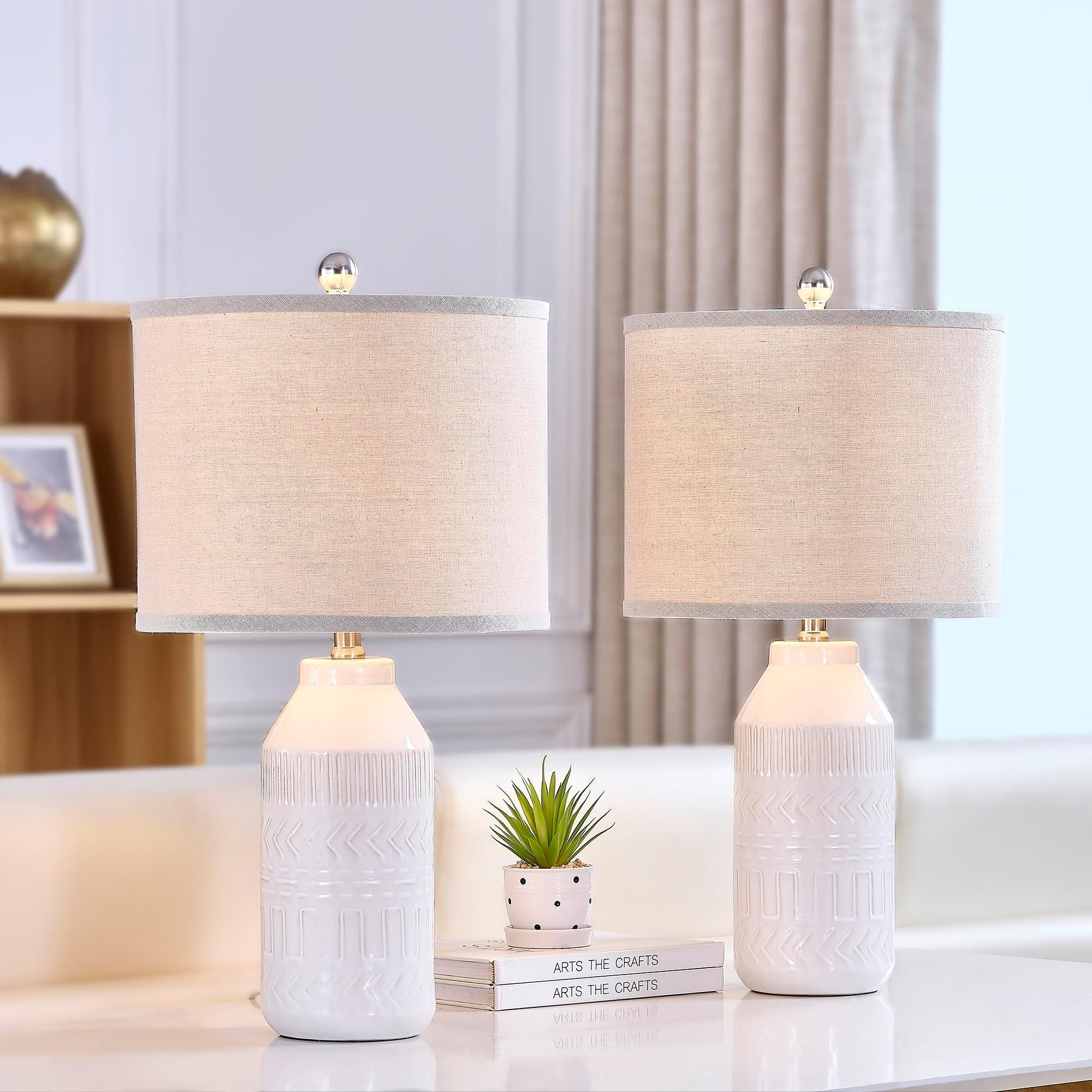 24" Modern Ceramic White Bedside Lamp Set of 2 Table Lamp for Bedroom Decor Farmhouse Table Lamp ... | Amazon (US)