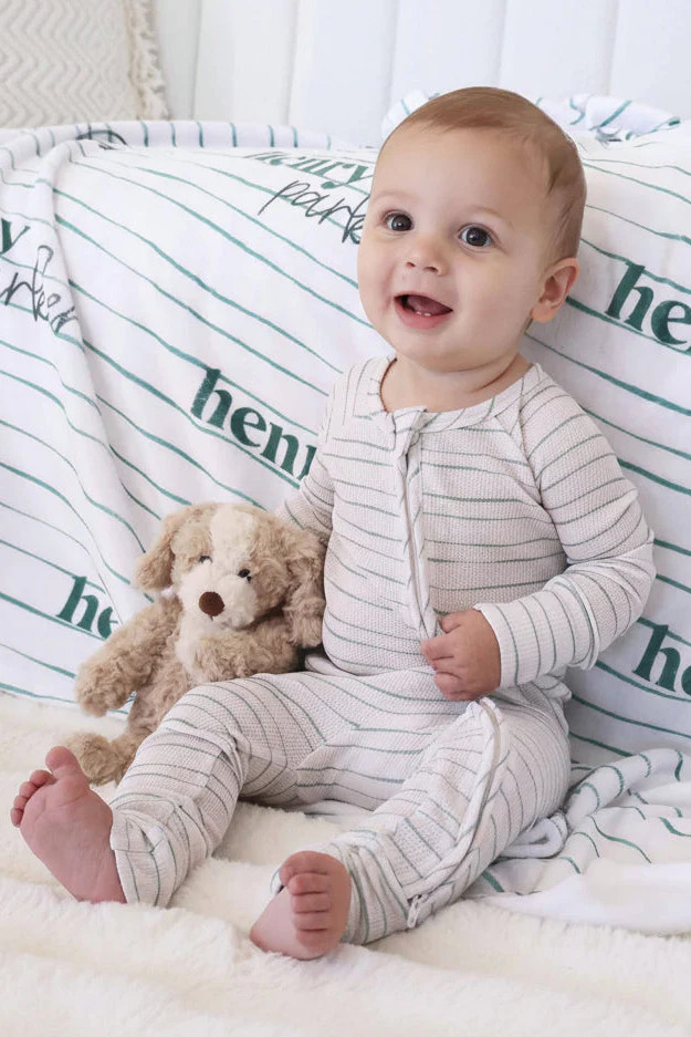 Sage's Stripes Waffle Bamboo Convertible Zip Romper | Caden Lane