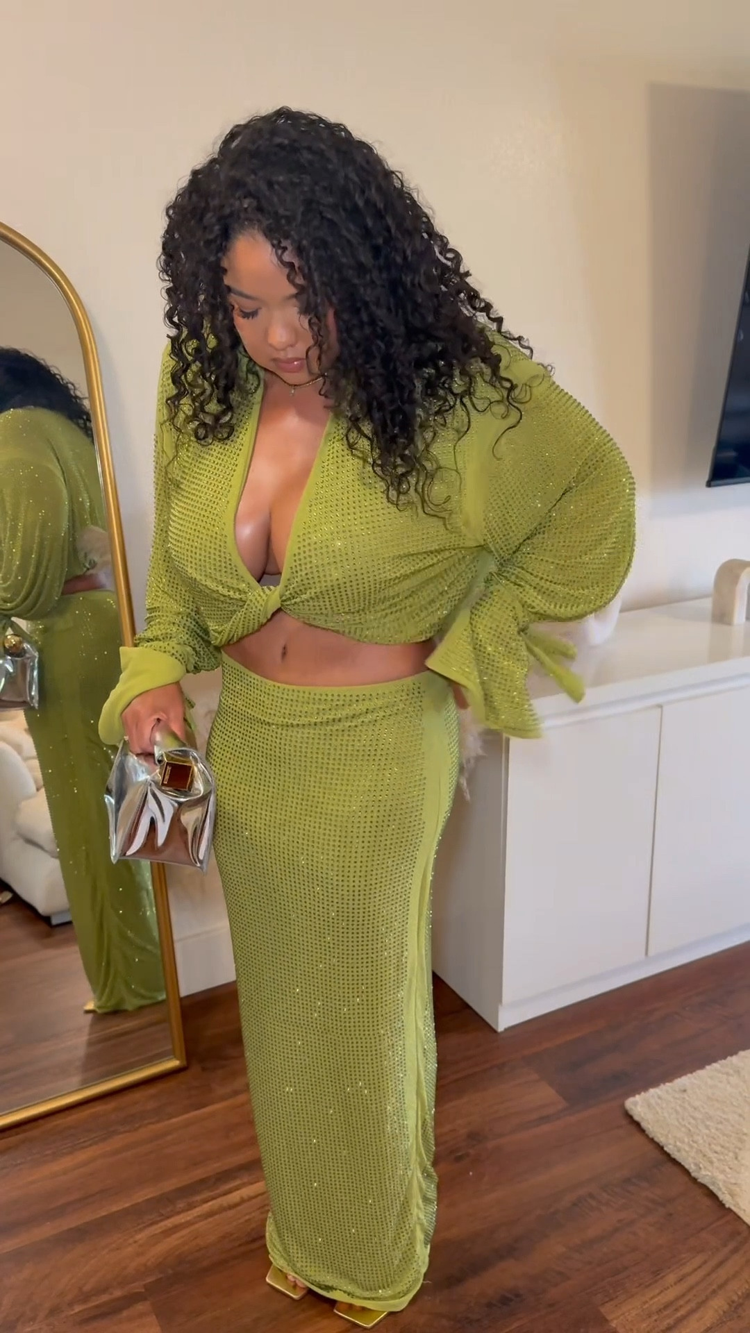 Date Night + Girls Night Outfit ✨ must have bright summer crystal rhinestone set! Wearing a Size Medium top & bottom. New curly hair routine and yummy edible fragrance combo tagged too. 

#LTKStyleTip #LTKMidsize #LTKFindsUnder50