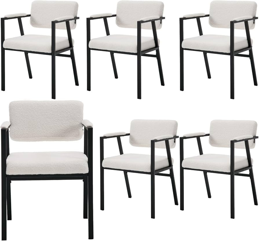 LukeAlon Sherpa Dining Chairs Set of 6, Modern Upholstered Hollow Back Dining Room Chairs with Ar... | Amazon (US)