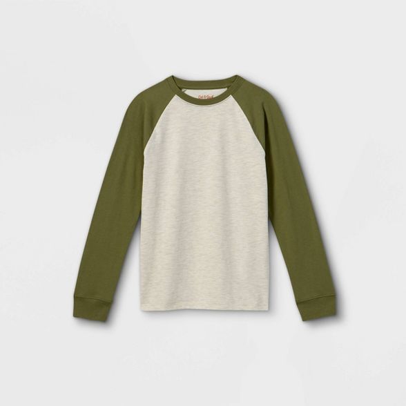 Boys' Baseball Long Sleeve T-Shirt - Cat & Jack™ Cream/Fern Green | Target