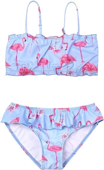 Jxsatr Swimsuits for Girls Two Piece Ruffle Bathing Suits Kids Bikini Beach Pool Clothes | Amazon (US)
