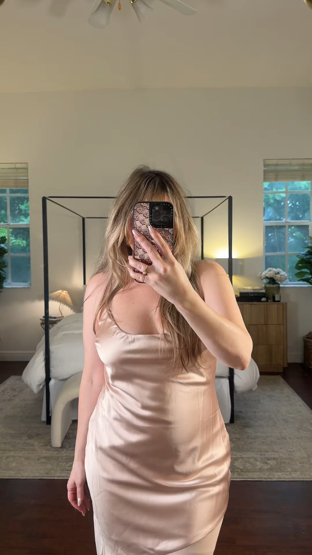 This gorgeous silk midi length slip dress is so classic and chic, I love the sheer paneling!