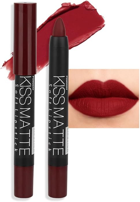 evpct 1Pcs Deep Dark Red Matte Lipstick and Lip Crayon Liner Pencil Pen Set for Women Lip Stain L... | Amazon (US)
