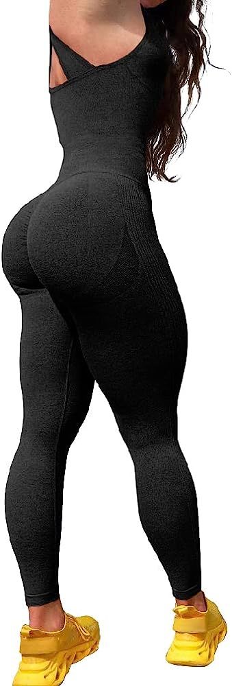 OQQ Athletic Jumpsuits for Women Seamless Workout High Waist Butt Lift Leggings with Pocket | Amazon (US)