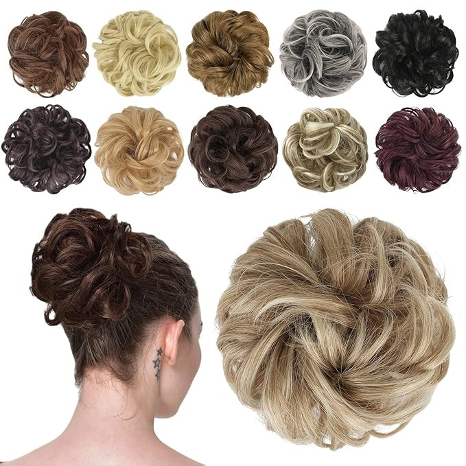 FESHFEN Messy Bun Hair Piece - Elastic Wavy Curly Hair Bun Scrunchies Extensions Synthetic Chigno... | Amazon (US)