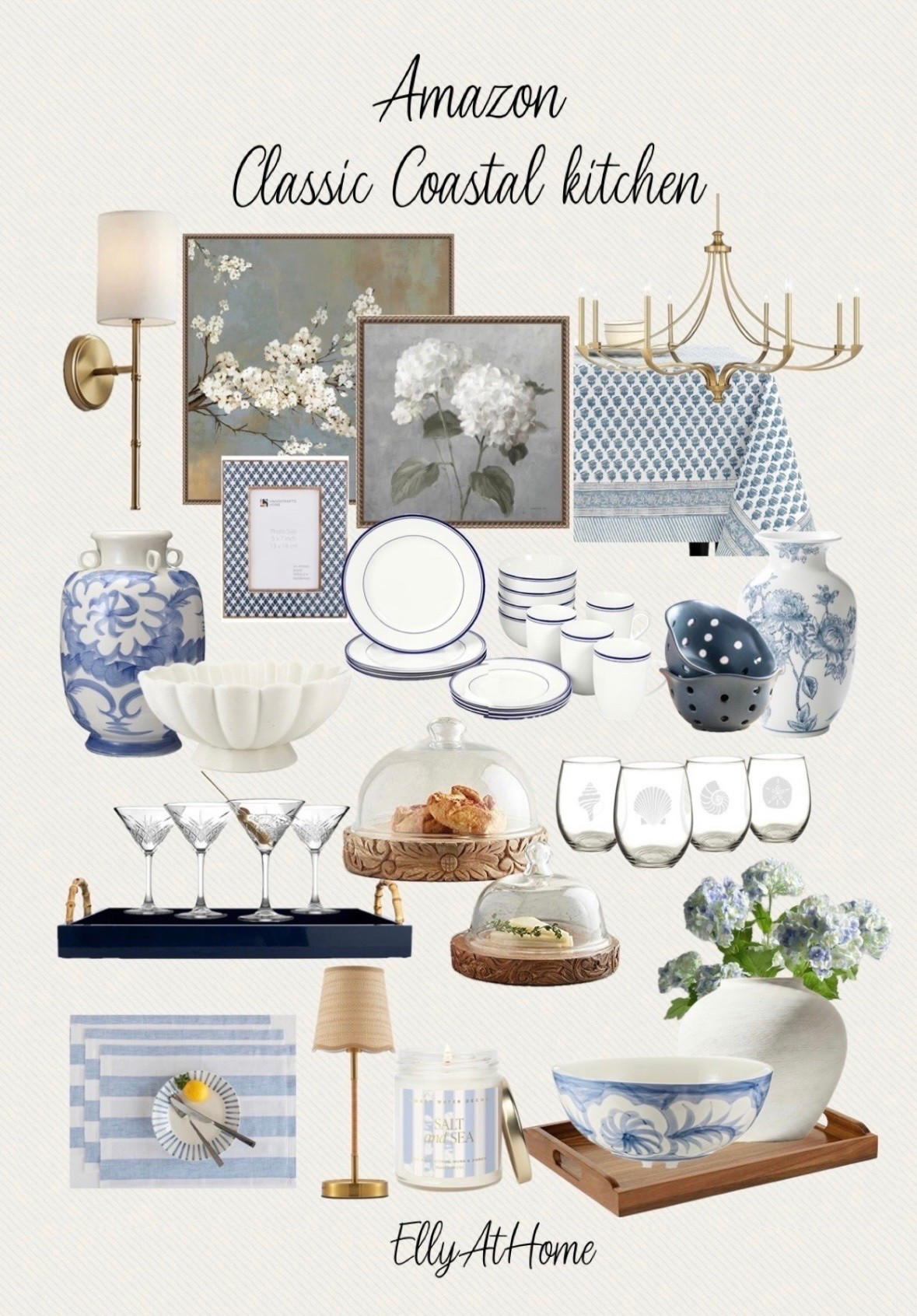 Classic coastal kitchen and accessories styling from Amazon home! Shop beautiful lighting, blue accessories, trays, vases, bowls, dinnerware, glassware, artwork, florals + more! Free shipping.

#LTKHome #LTKSaleAlert