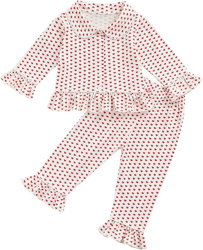 KMBANGI Toddler Baby Girl Two Piece Pajamas Set Long Sleeve Ruffle Button Down Pajamas Top Pants ... | Amazon (US)