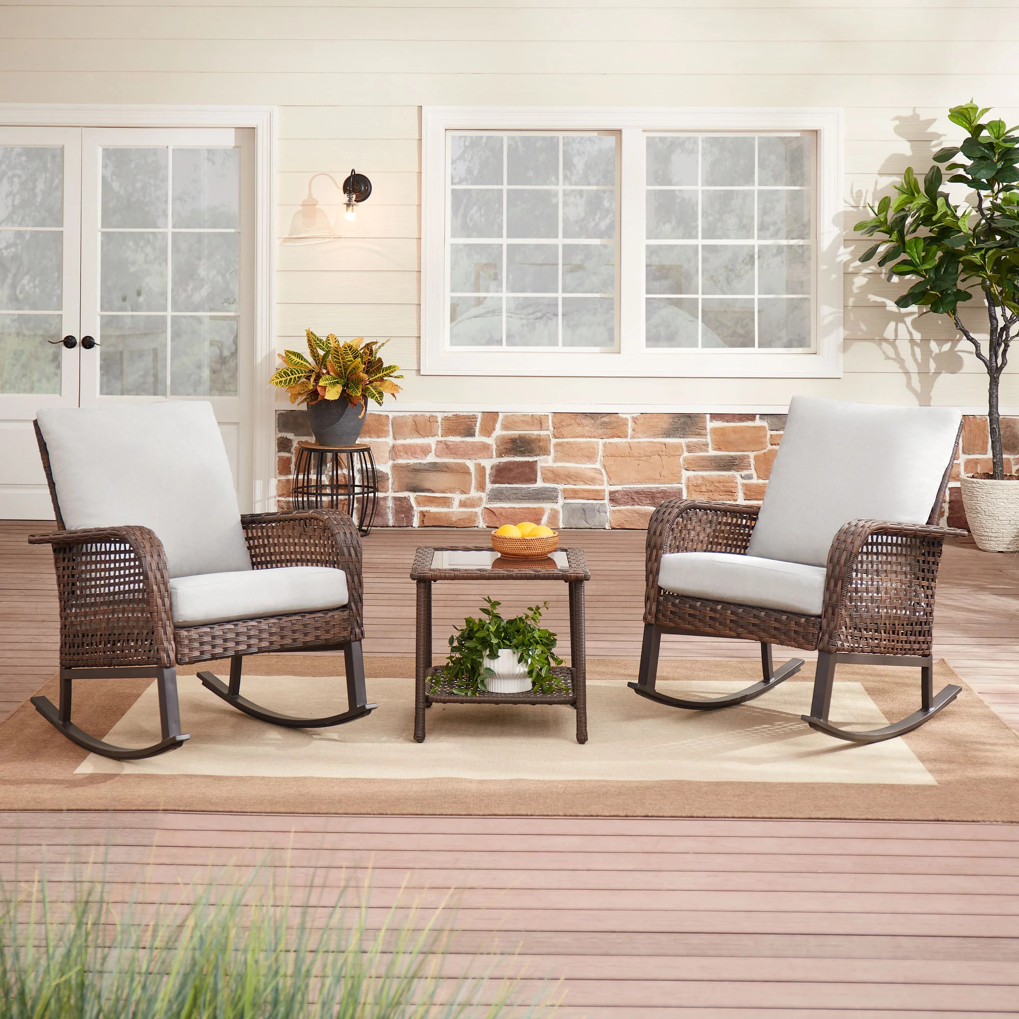 Mainstays Tuscany Ridge 3-Piece Rocking Chair Outdoor Bistro Set, Grey - Walmart.com | Walmart (US)