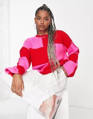 ASOS DESIGN oversize cardigan in pink and red check | ASOS (Global)