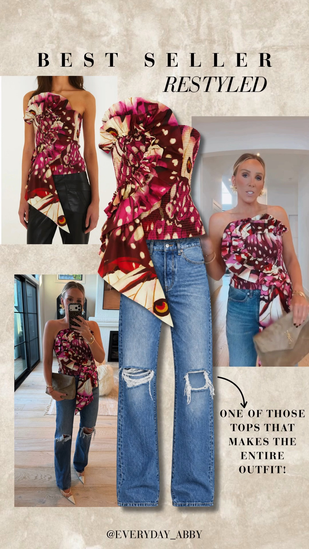 This top has been a best seller and just dropped in the prettiest fall print!! 😍😍 Wearing a medium in the top and 28 in the jeans 🤎