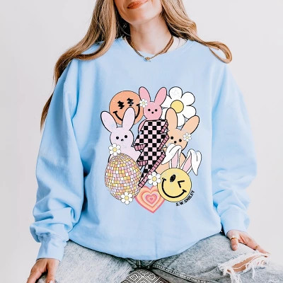 Simply Sage Market S.W.Smiley Retro Easter Collage Lightweight Garment Dyed Sweatshirt - S - Hydrangea | Target