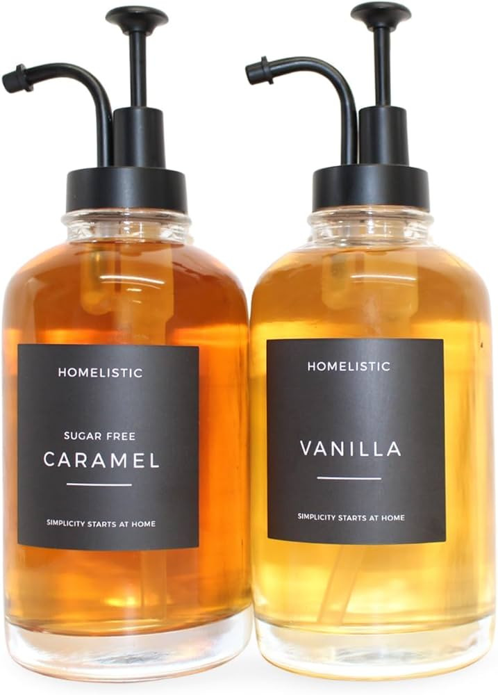 Syrup Dispenser for Coffee Bars, Set of 2 Glass Syrup Bottles with Black Pumps, 16.9 oz 500 ml, C... | Amazon (US)