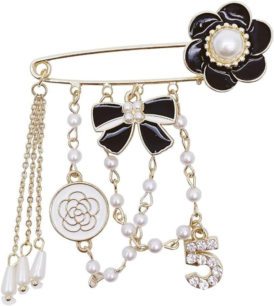 Vintage Imitating Pearl Brooch Number 5 Brooches Pins for Women Fashion Banquet Jewelry | Amazon (US)