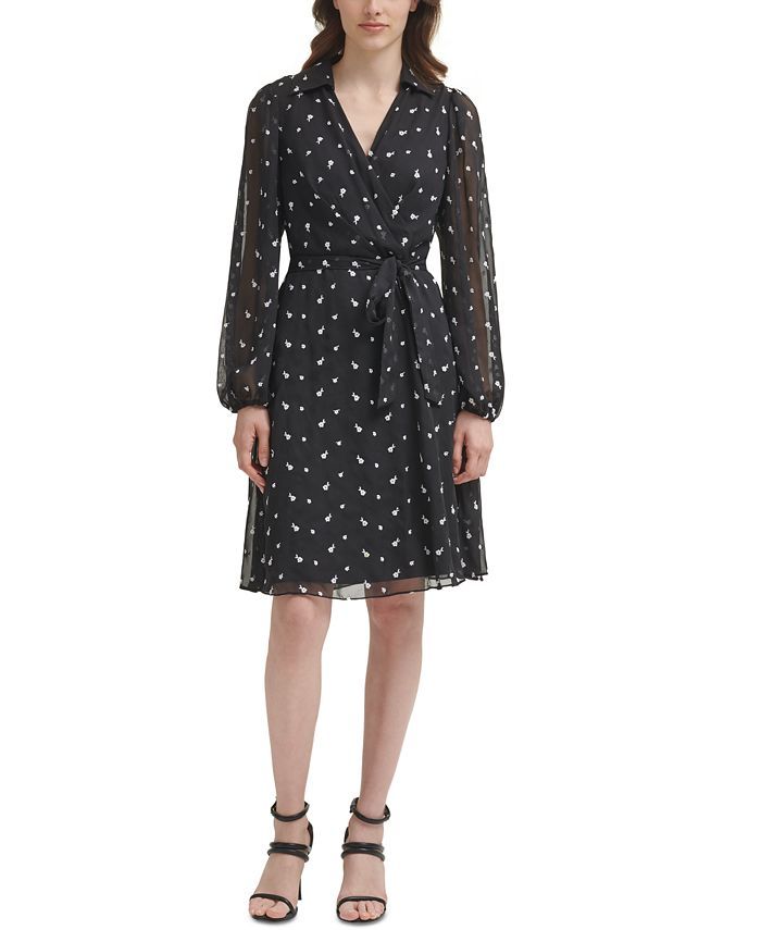 DKNY Embroidered Wrap-Style Dress & Reviews - Dresses - Women - Macy's | Macys (US)