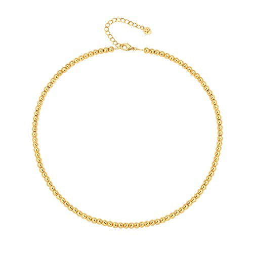 Aobei Pearl 18K Gold Ball Beaded Necklace Minimalist Beads Chain Choker Necklace Handmade Ball Strand Jewelry for Women 15” | Amazon (US)