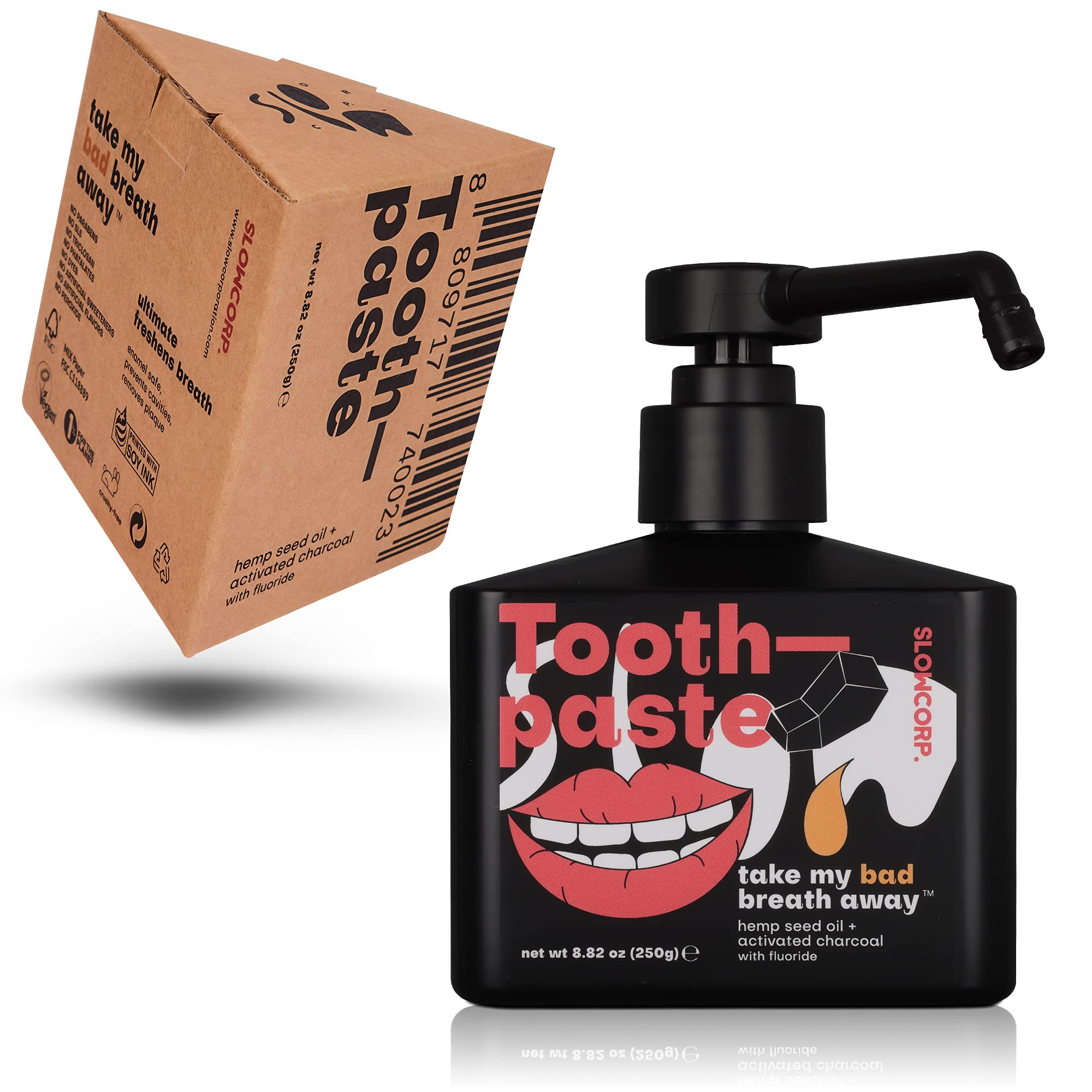 SLOWCORP. Fluoride Toothpaste with Activated Charcoal and Hemp Seed Oil, Tooth and Enamel Safe for S | Amazon (US)