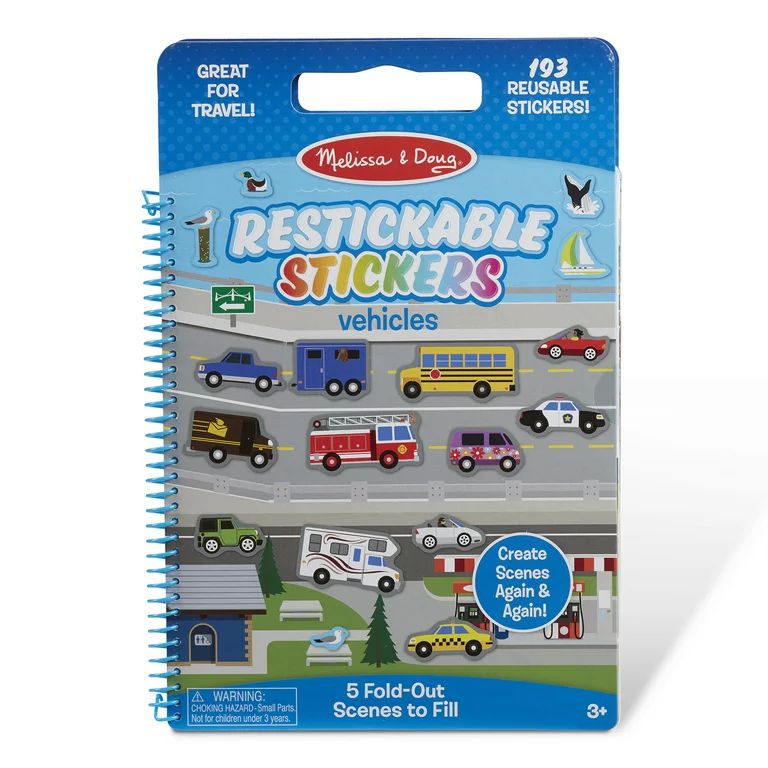 Melissa & Doug Vehicles Restickable Stickers - 193 Stickers, 5 Fold-Out Scenes, Great for Travel ... | Walmart (US)