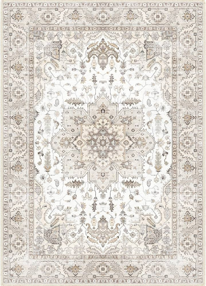 Area Rug 5x7, Machine Washable Rugs for Bedroom, Large Non Slip Persian Rug for Bedroom Living Room Kitchen Entryway Bathroom Office Carpet Brown… | Amazon (US)