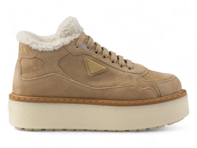 Prada MidTop Platform Suede (Women's) Sneakers in Ecru | StockX