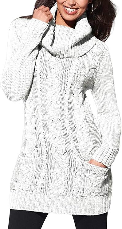 BLENCOT Womens Turtleneck Long Sleeve Elasticity Chunky Cable Knit Pullover Sweaters Jumper with ... | Amazon (US)