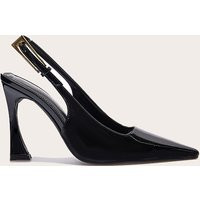 Black Patent PU Gold Buckle High Stiletto Court Heels | PrettyLittleThing US