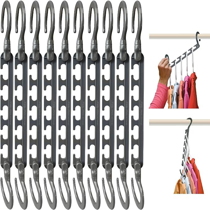 Max Space Saving Closet Hangers, 10-Pack, 360\u00b0 Swivel, Grey | Amazon (US)