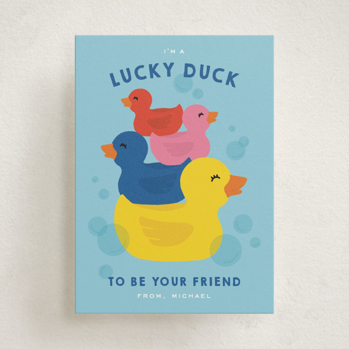 "Rubber Ducks" - Customizable Classroom Valentine's Day Cards in Green by Michelle Taylor. | Minted